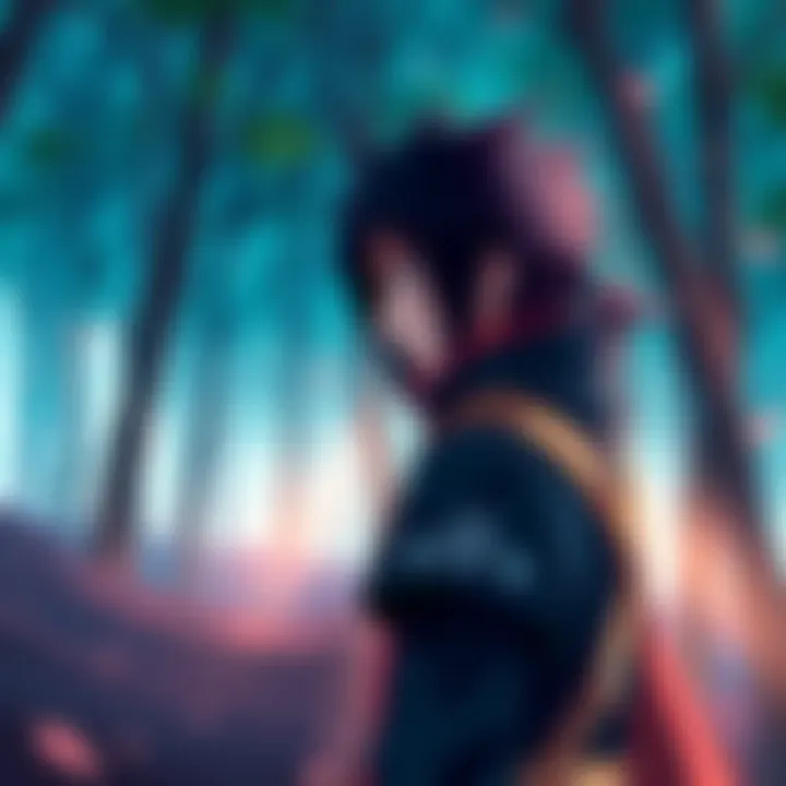 Sasuke Uchiha looks away while Sakura Haruno gazes at him with concern in a forest setting