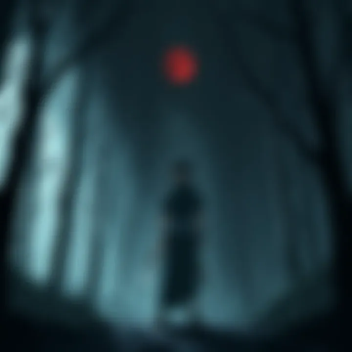 Sasuke Uchiha standing in a dark forest, with his Sharingan activated, reflecting his inner turmoil and connection to darkness.