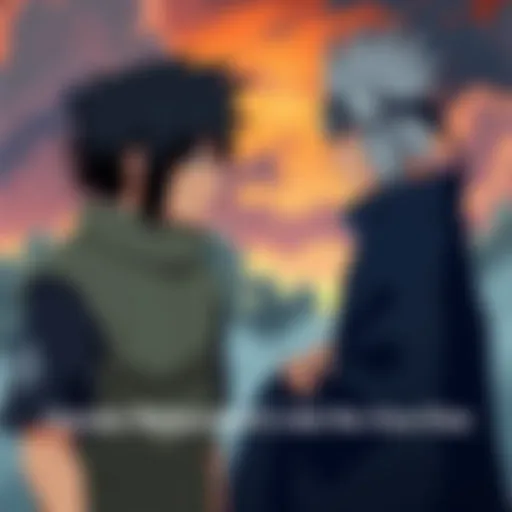 Sasuke and Tobirama in a serious conversation Sasuke stands with a determined expression while Tobirama looks wise and composed, showcasing their unique bond of respect