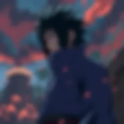 Sasuke stands alone, looking troubled and conflicted, reflecting on his feelings of humiliation after Naruto's win over Pain.