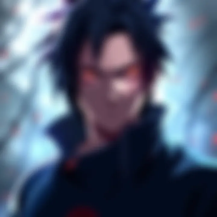 Sasuke Uchiha, a Naruto character, looks serious with his Sharingan eyes activated, reflecting his troubled personality.
