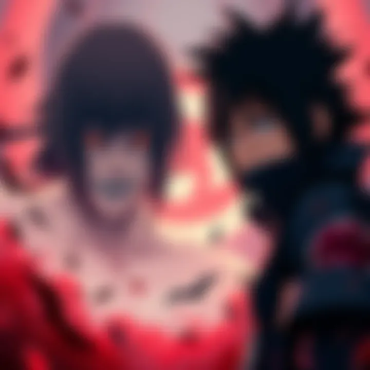 Sasuke preparing for battle against Pain Sasuke stands ready to fight, with intense focus in his eyes, while Pain looms menacingly in the background, ready to engage in a fierce battle.