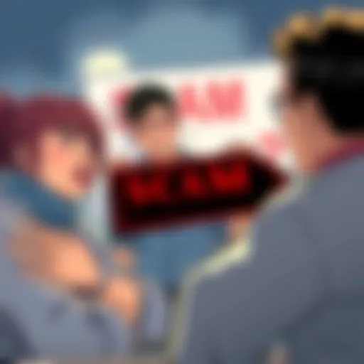 Illustration showing frustrated people discussing scams related to Tani and Toshi
