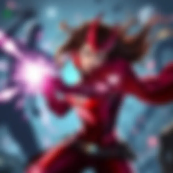 Scarlet Witch casting powerful magic with a multiverse background