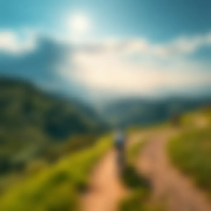 A cyclist rides through a beautiful landscape, showcasing the adventure of a long journey.