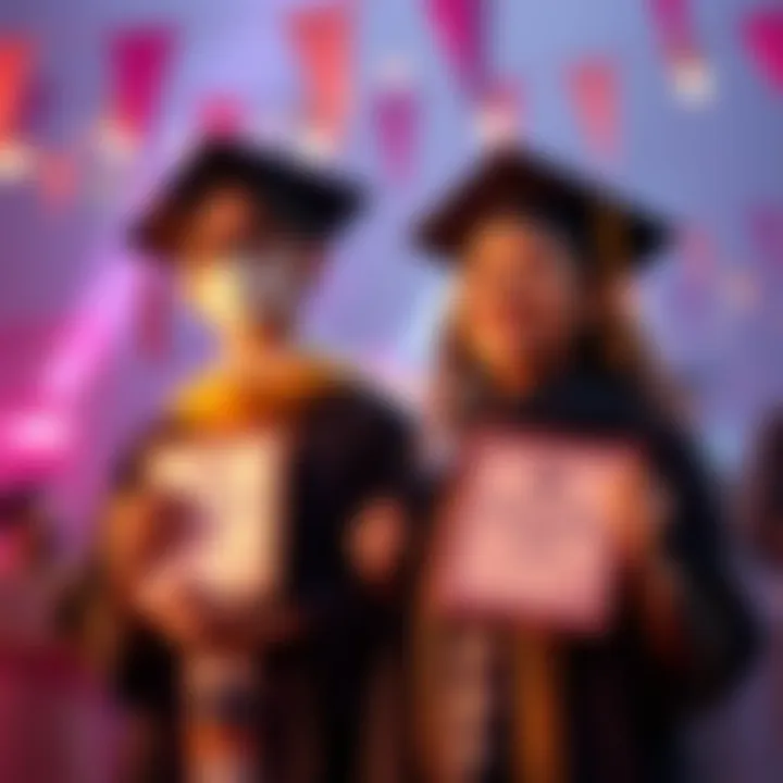 A student holds two scholarship awards and smiles, showing mixed emotions about a character's gender in a story backdrop.