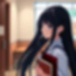 Schoolgirl Kagerou Character Portrait A portrait of the character Kagerou, a schoolgirl with long black hair and a determined expression, standing in a school setting with books in hand.