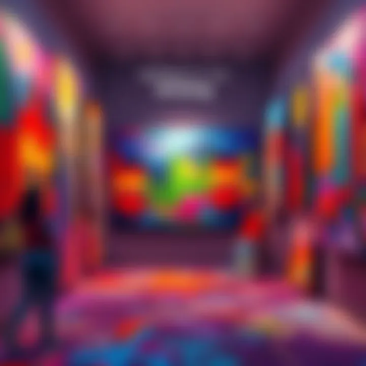 A display of vibrant paintings showcasing the unique styles and techniques of artists in the Schwing art movement.