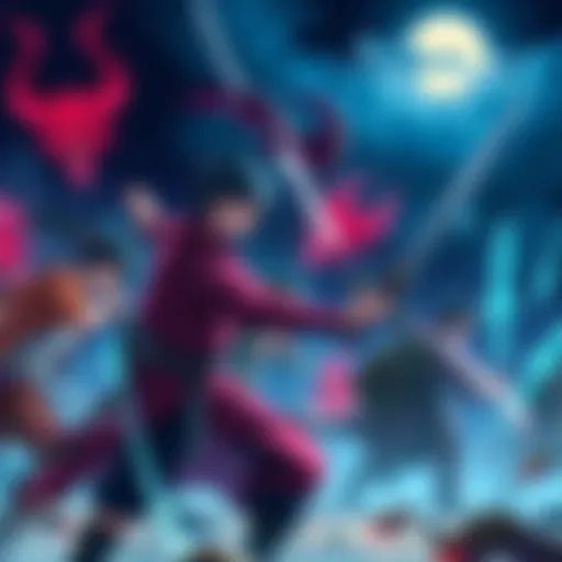 A comparison of Scouts, Devil Hunters, and Jujutsu Sorcerers facing various challenges in an anime style.