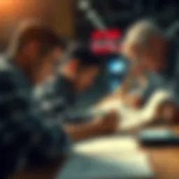 People studying various signatures and autographs in a group setting, looking for clues to identify them.