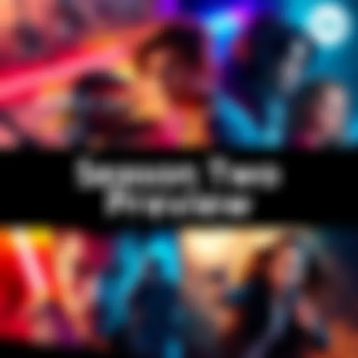 Season Two Preview A collage of colorful visuals showcasing characters and scenes from the upcoming season two, highlighting the excitement for fans.