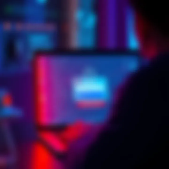 A person looking at a laptop screen that shows a login page with security features highlighted, indicating unauthorized access warnings.