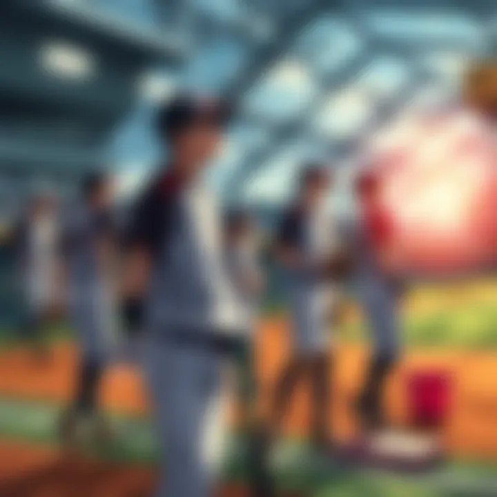 Seidou team members on a baseball field, showing determination amidst injuries during a tense game.