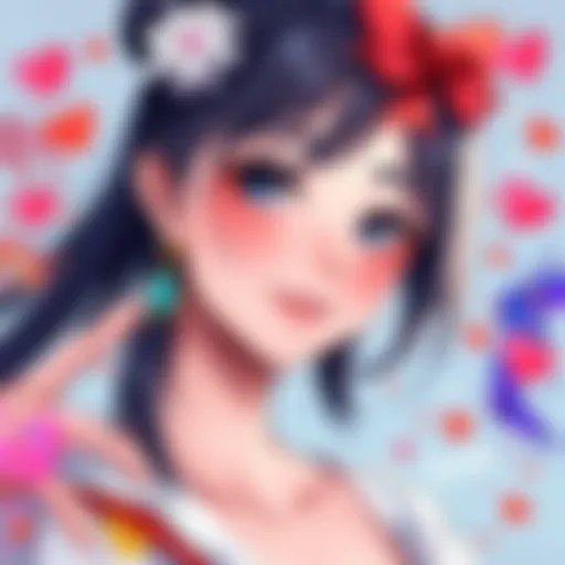 Colorful fan art featuring Seija with prominent cheeks, surrounded by creative elements like paint splashes and hearts