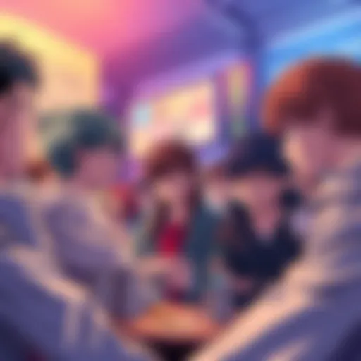 A group of fans discussing Seinen manga, expressing diverse opinions in a lively setting