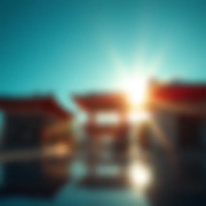 A view of the Seireitei under bright sunlight with reflective surfaces creating a dazzling effect.