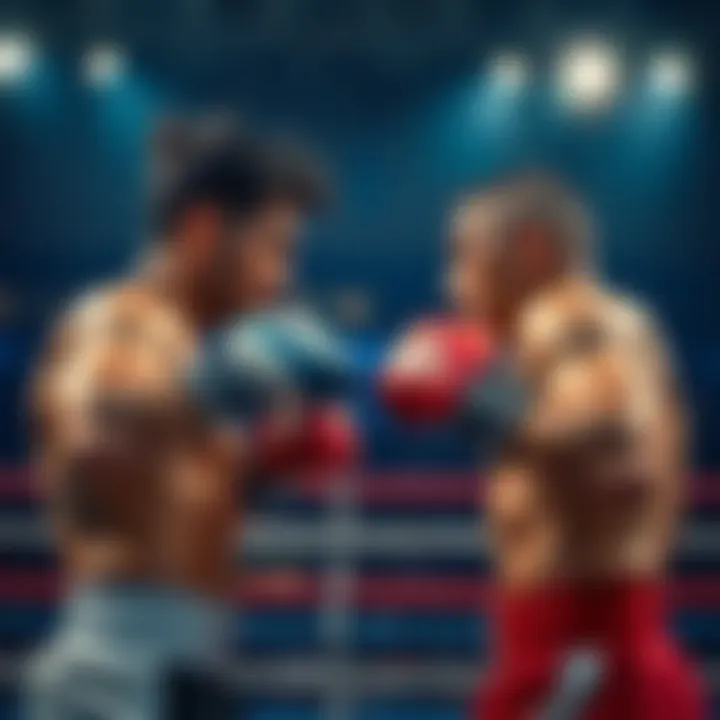 Sendo and Ricardo face off in a boxing ring, ready for their match, with determination in their eyes and fists raised.