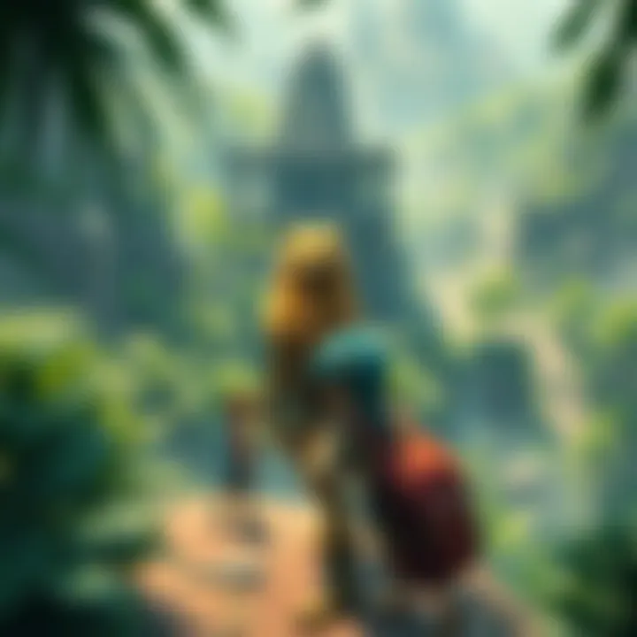 Senku and Friends in Adventure Senku and his friends exploring a lush jungle filled with ancient ruins and strange creatures in a fantastical land.