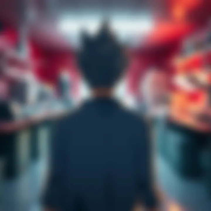 Senku standing alone, looking thoughtful with a backdrop of a lab filled with scientific equipment