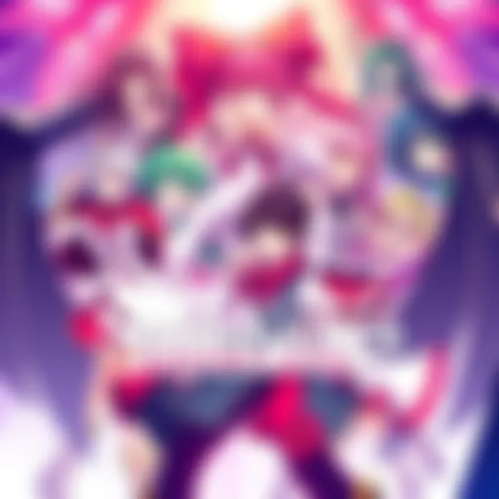A vibrant scene featuring various characters from Senran Kagura, each showcasing their unique traits and expressions in a dynamic pose.