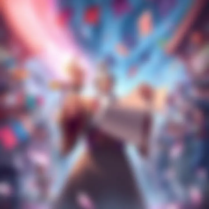 A vibrant scene depicting Sensei holding a scroll, surrounded by excited fans and colorful banners, hinting at new adventures to come.