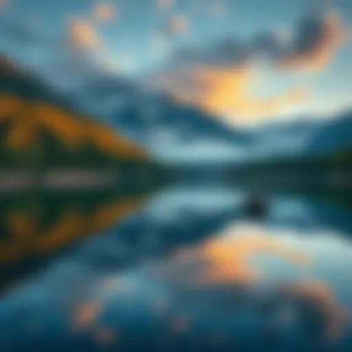 A calm lake surrounded by trees and mountains reflecting tranquility