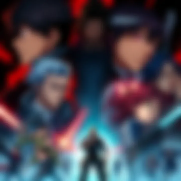 A collage of intense characters from popular action and thriller anime, showcasing dynamic poses and dramatic backgrounds.