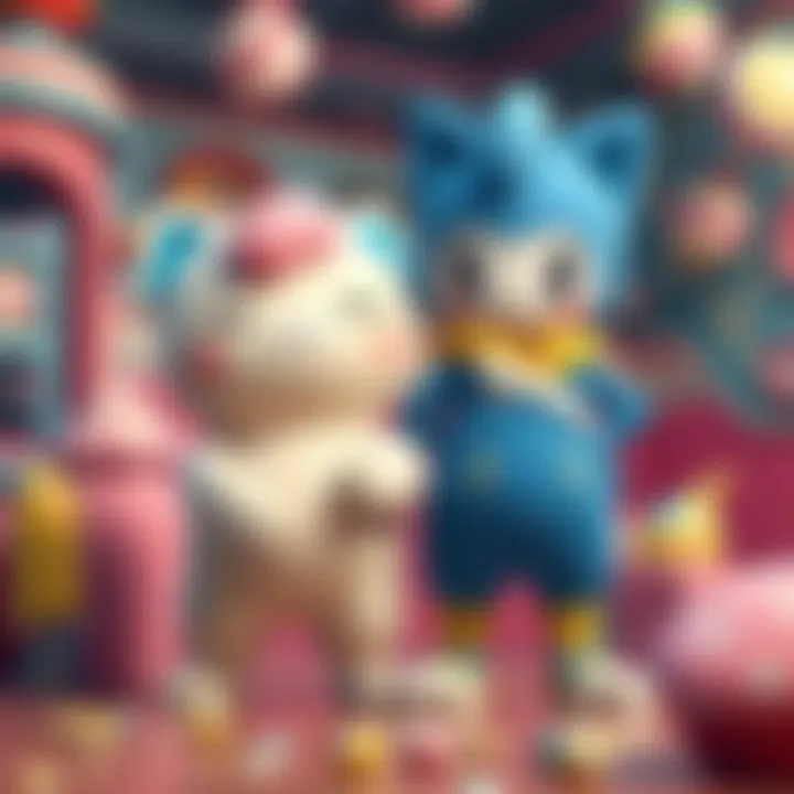 Sero stands confidently next to Slurpuff, showcasing their bond in a colorful Pokémon setting with sweet treats around them.