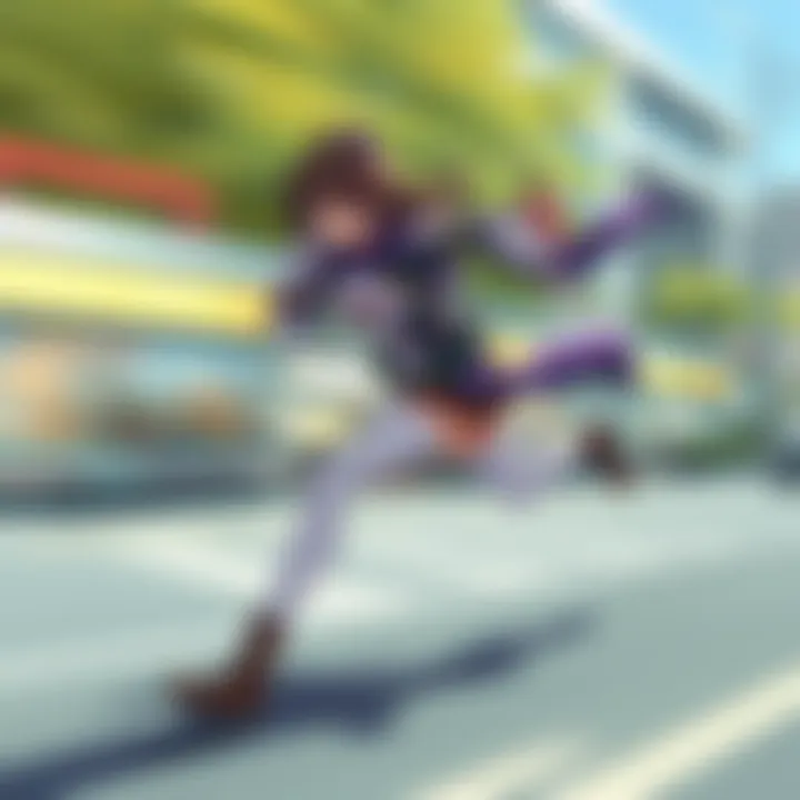 A dynamic illustration of Setsuna running swiftly, showcasing her speed and agility.