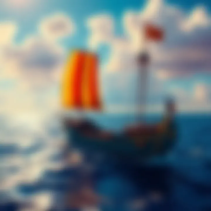 Setting Sail on a Ship A colorful ship sailing on the ocean, reflecting the spirit of adventure inspired by One Piece.