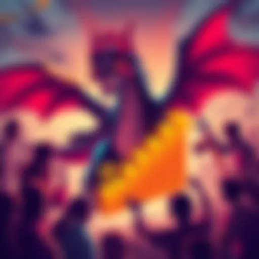 Illustration showing a dragon with a bar graph indicating growth, surrounded by fans discussing its potential