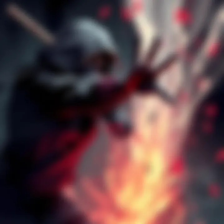 A skilled ninja using shadow possession jutsu to capture a target, with shadows extending towards the target from the ninja's hand.