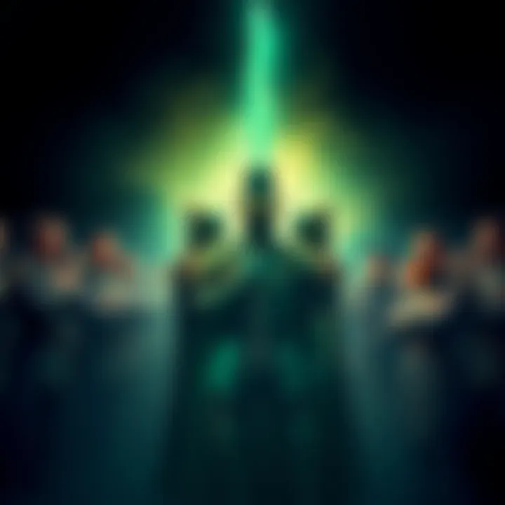 Shamrock stands confidently with a sword, while several admirals look on in discussion, showcasing a debate over leadership.