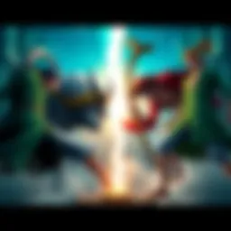 Shamrock and Shanks face off against Loki and Luffy An epic battle scene showing Shamrock and Shanks on one side, ready to fight, with Loki and Luffy on the other side in a dramatic setting of Elbaf