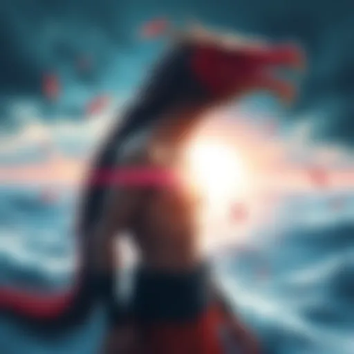 Shanks stands confidently, revealing his unique lineage with connections to Celestial Dragons, set against a dramatic ocean backdrop.
