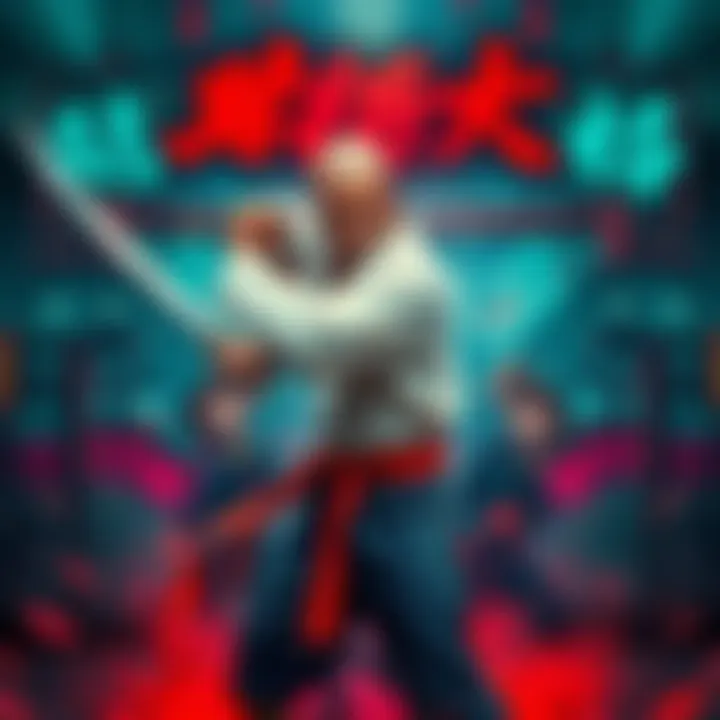 Shanks stands confidently in a combat-ready pose, showcasing his agility and strength without his sword, surrounded by a vibrant, action-filled background.