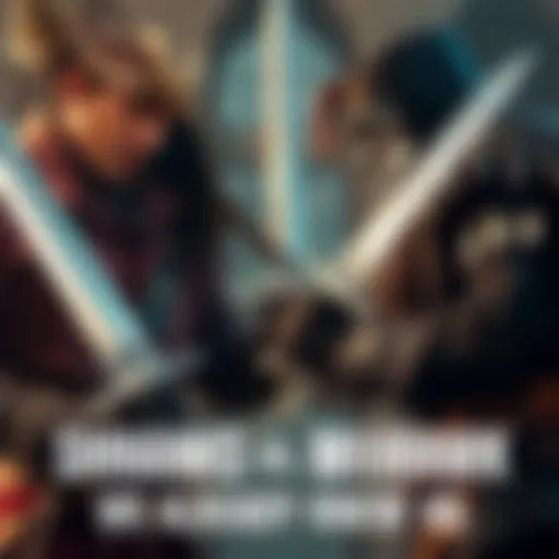 Shanks and Mihawk stand face to face, swords drawn, with a tense atmosphere hinting at their rivalry.