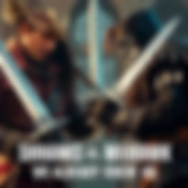 Shanks and Mihawk stand face to face, swords drawn, with a tense atmosphere hinting at their rivalry.