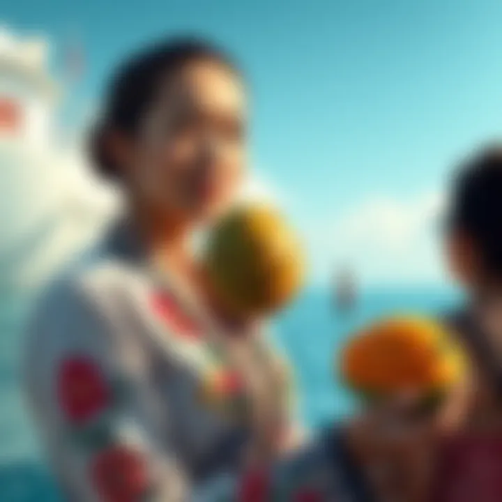 A woman holding the Mero Mero fruit, with a serene expression, set against a backdrop of the ocean and a faint silhouette of Shanks in the distance.