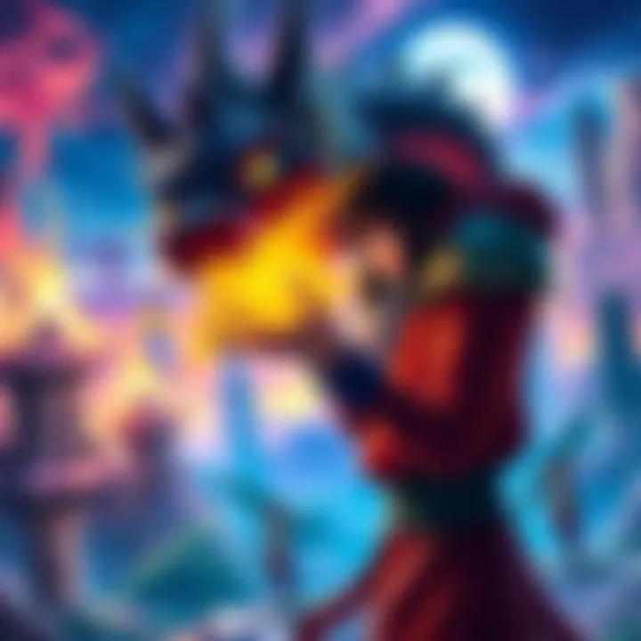 A character holding a glowing dragon ball, preparing to summon Shenron, with a vibrant background depicting a fantasy landscape.