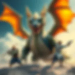 Shenron and Z Fighters Interaction Shenron the dragon with Z Fighters around him, depicting their relationship