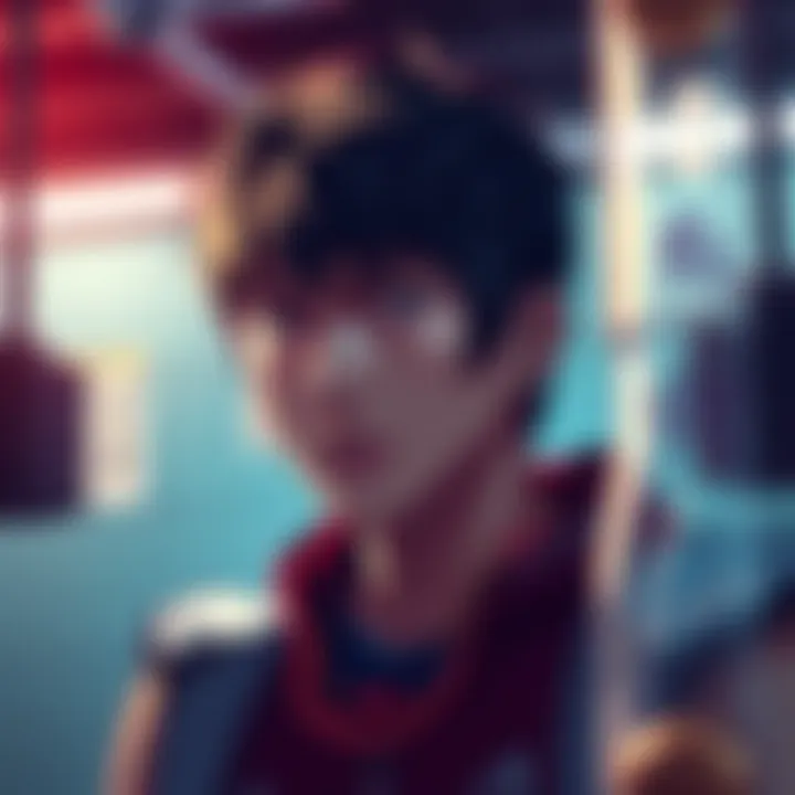 A focused character named Shidou during a training session, looking determined while surrounded by training equipment and a dark atmosphere hinting at pressure.