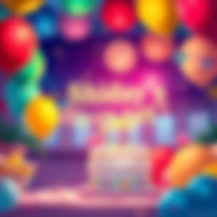 A festive scene with balloons, a birthday cake, and cheerful decorations for Shidou's special day.