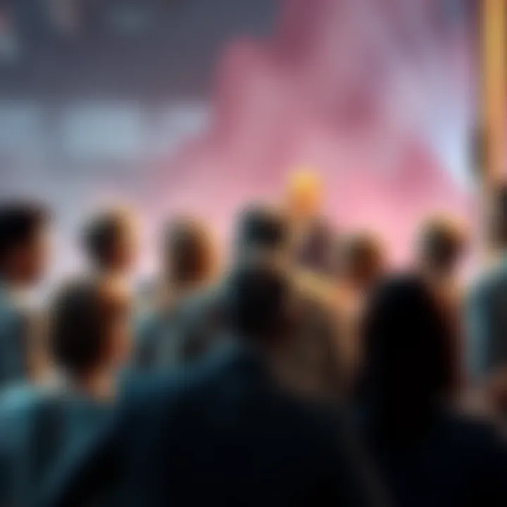 A group of people engaged in discussion, focusing on diverse topics, leaving behind a prominent figure. 