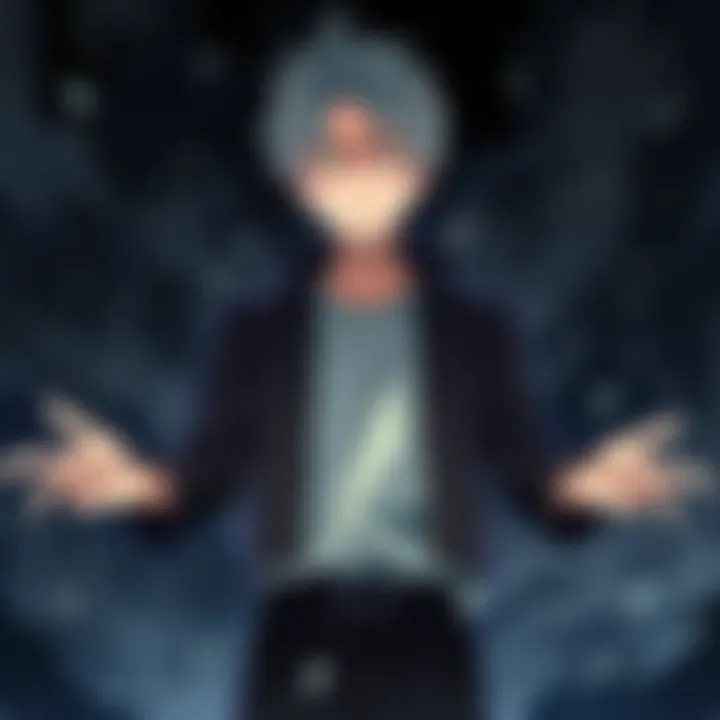 Shigaraki stands with a frustrated expression, his hands outstretched as if he is questioning his strength, surrounded by a dark and chaotic background.