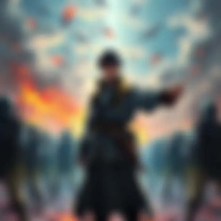 Shin stands confidently in front of his troops, pointing toward the battlefield with determination, ready for the fight against Riboku's forces.