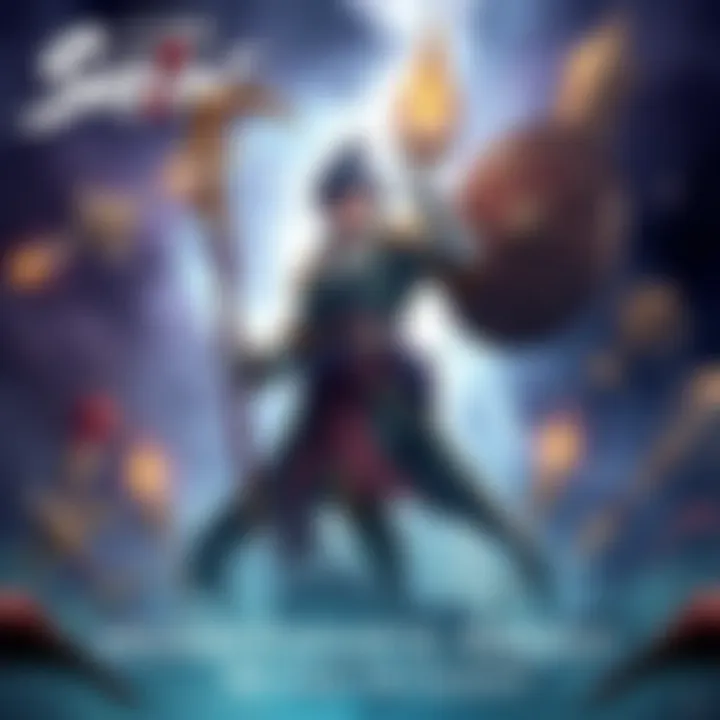Shin stands ready for battle, holding his glaive, with the Dukes' shield and other legendary items around him