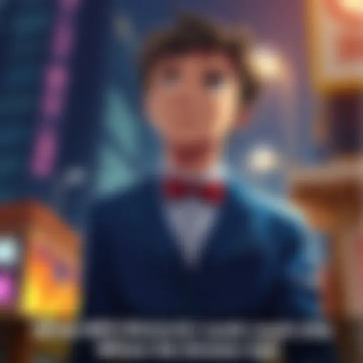 A young man in a blue suit and red bow tie, looking thoughtfully into the distance, representing Shinichi Kudo from Detective Conan as he might appear as an adult.