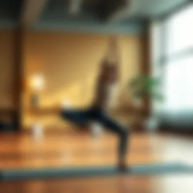 Shinji practicing yoga poses Shinji in a yoga studio, focusing on his balance while performing a yoga pose