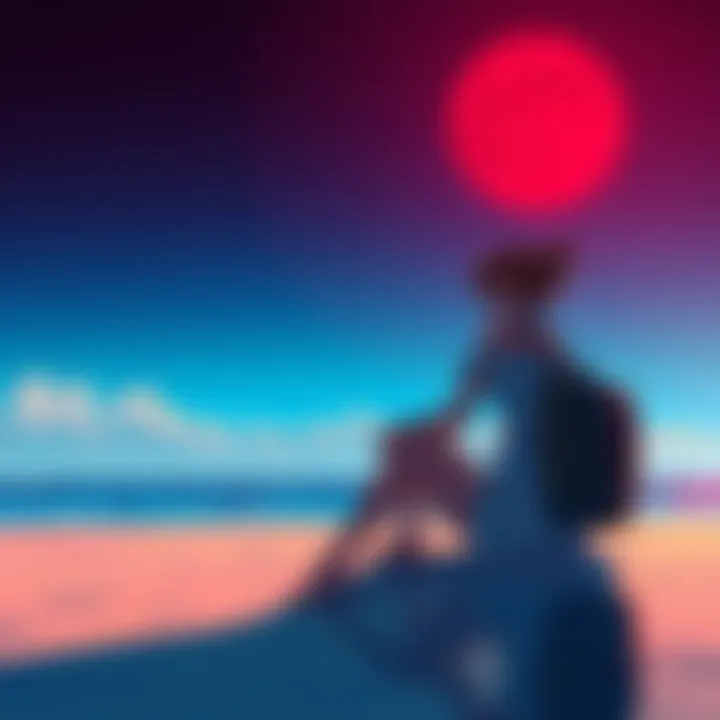 Shinji and Asuka sitting together on the beach, looking thoughtful as they reflect on their past experiences.